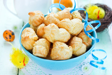 Easter cakes cream puffs shaped cute Easter chick or lark bird