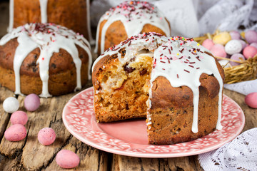 Homemade Easter cake with with traditional decoration