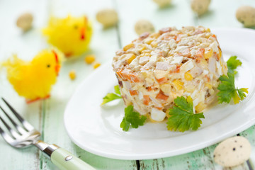 Easter salad with chicken, corn, egg and carrot