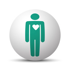 Green Heart icon on white sphere