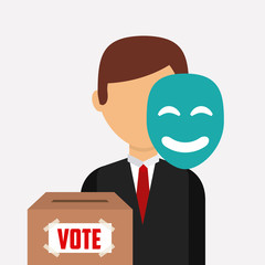 election candidate with mask and box of vote over white background. colorful design. vector illustration
