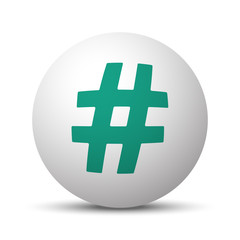 Green Hashtag icon on white sphere