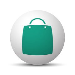 Green Shopping Bag icon on white sphere