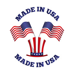 made in usa card with usa flag and hat over white background. colorful design. vector illustration