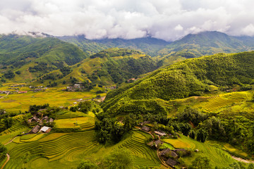 Rice fields in a valley in Vietnam