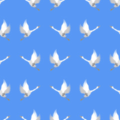 Grey Geese Seamless Pattern on Blue Background. Animal Bird Texture.