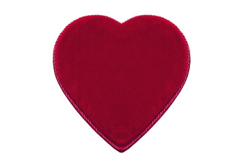 Red heart-shaped velvet box for Valentine's day gift isolated on