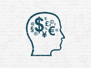 Finance concept: Head With Finance Symbol on wall background