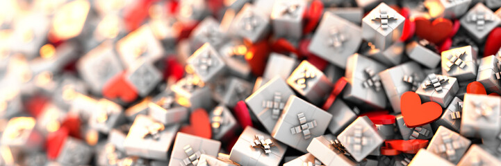 Gift boxes horizontal 3d rendering background