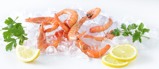 Shrimp on the ice with lemon
