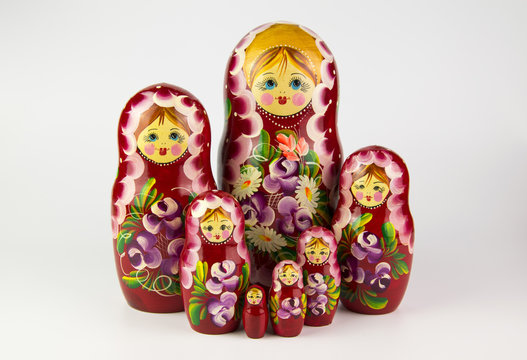 Russian nesting dolls on a white background.