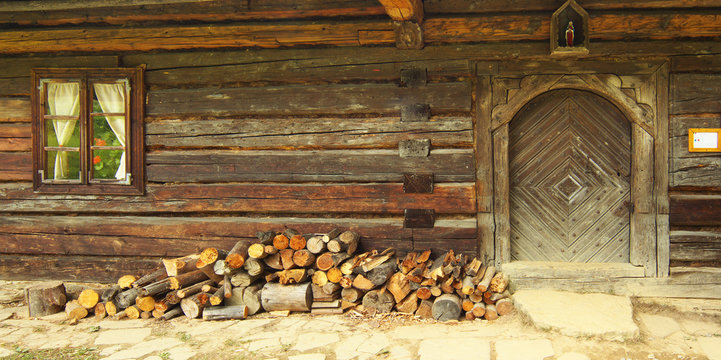 Doorstep of old rural woody house in Slovakia