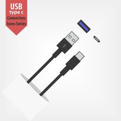 USB and micro USB type c connectors icon. Phone charging and data transfer cables