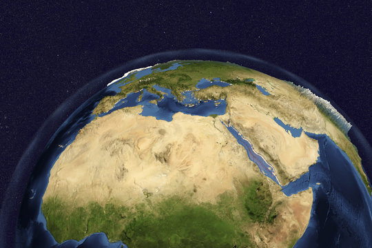 Planet Earth from space showing Nothern Africa and Arabian Peninsula, 3D illustration, Elements of this image furnished by NASA