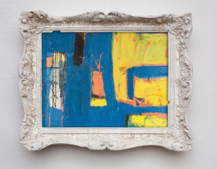 abstract art expressionism canvas in vintage antique white frame