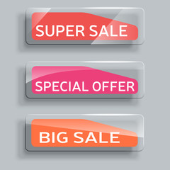 set of abstract sale banners with glass elements.