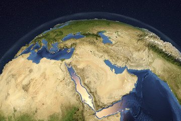 Planet Earth from space showing Arabian Peninsula, 3D illustration, Elements of this image furnished by NASA