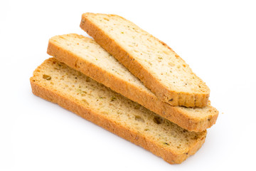 Garlic and herb bread slices. Eco food.
