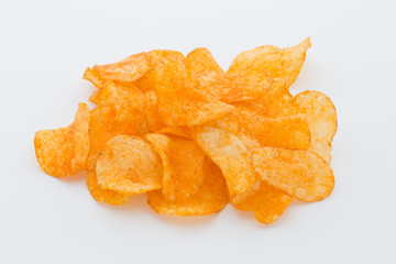 Crisps with paprica on a white background.