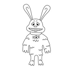 Rabbit cartoon doodle mutant monster creepy creature vector illustration