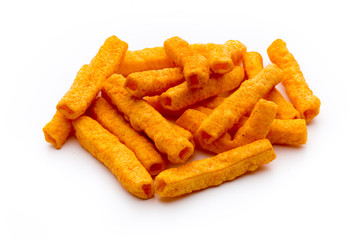 Potato fry on white isolated background.