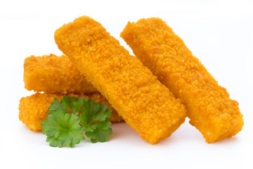 Fish fingers on the white background.
