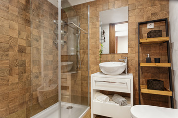 Modern Bathroom With Brown Tiles