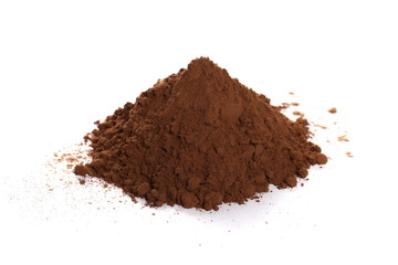 pile cocoa powder isolated on white background