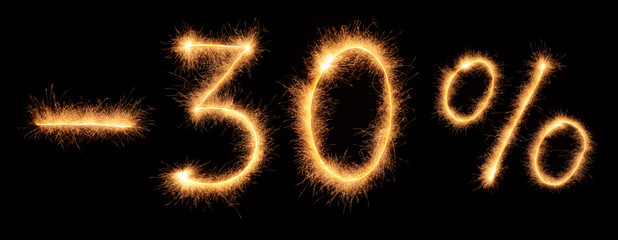 Minus 30 % lettering drawn with bengali sparkles