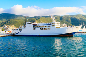 The ferry on the Mediterranean Sea in Greece 