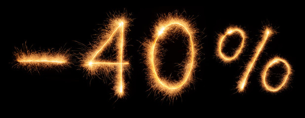 Minus 40 % lettering drawn with bengali sparkles