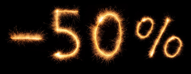 Minus 50 % lettering drawn with bengali sparkles