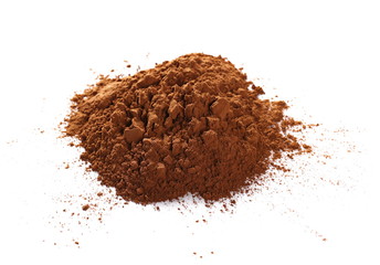 pile cocoa powder isolated on white background