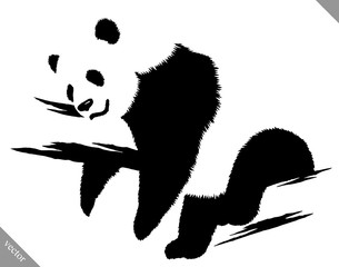 black and white linear paint draw panda vector illustration