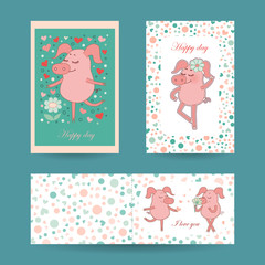 3 lovely cards for Valentine's day and wedding invitation