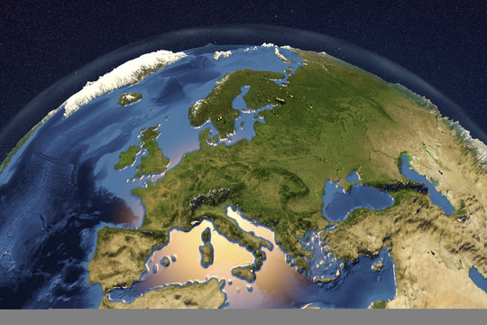 Planet Earth from space showing Western Europe with enhanced bump, 3D illustration, Elements of this image furnished by NASA
