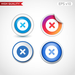Colored icon or button of cross or delete symbol with background