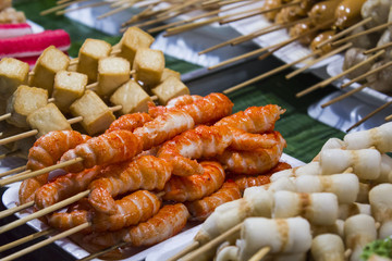 Grilled prawn kebabs in Thailand