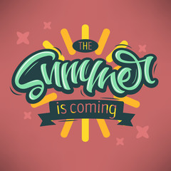 The Summer Is Coming Label Design Brush Script Lettering. Callig