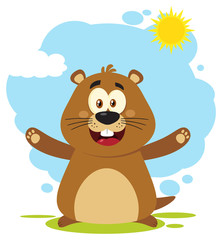 Obraz na płótnie Canvas Happy Marmot Cartoon Mascot Character With Open Arms. Illustration Flat Design With Background Isolated On White