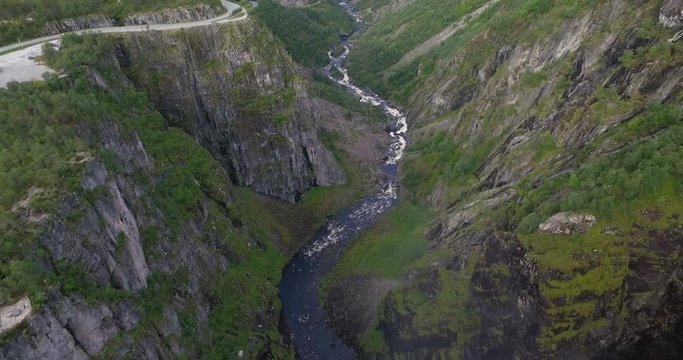 Drone shot of V&oslash;ringsfossen, Norway, front