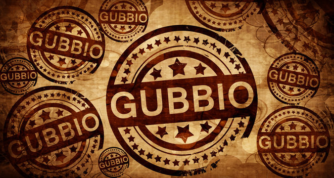 Gubbio, vintage stamp on paper background