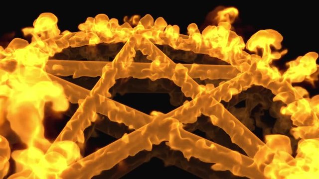 4K Pentagram on Fire Magic Symbol 3D Animation