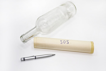 Abstract composition of SOS bottle.