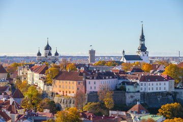Old town and Toompea hill with tower Pikk Hermann and Russian Orthodox Alexander Nevsky Cathedral...