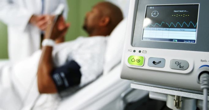 Close-up of heart rate monitor in icu at hospital