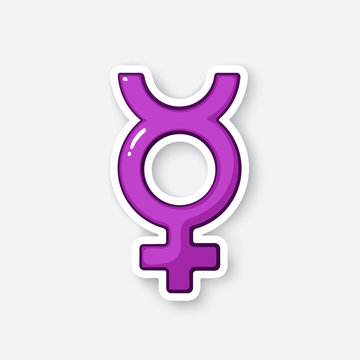 Vector illustration. Transgender Mercury symbol. Cartoon sticker in comic style with contour. Decoration for greeting cards, posters, patches, prints for clothes, emblems