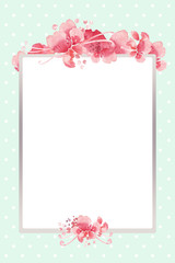 Template with a colored background and red flowers