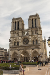 Fototapeta na wymiar Notre Dame de Paris Cathedral front view with doves, Paris. France