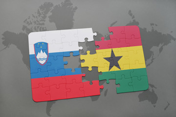 puzzle with the national flag of slovenia and ghana on a world map